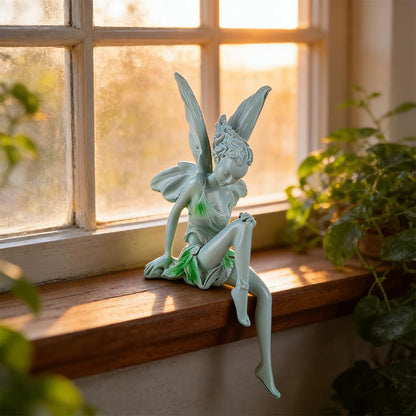 Angel Statue Fairy Figurine Resin Sitting Green Dress Garden Decor