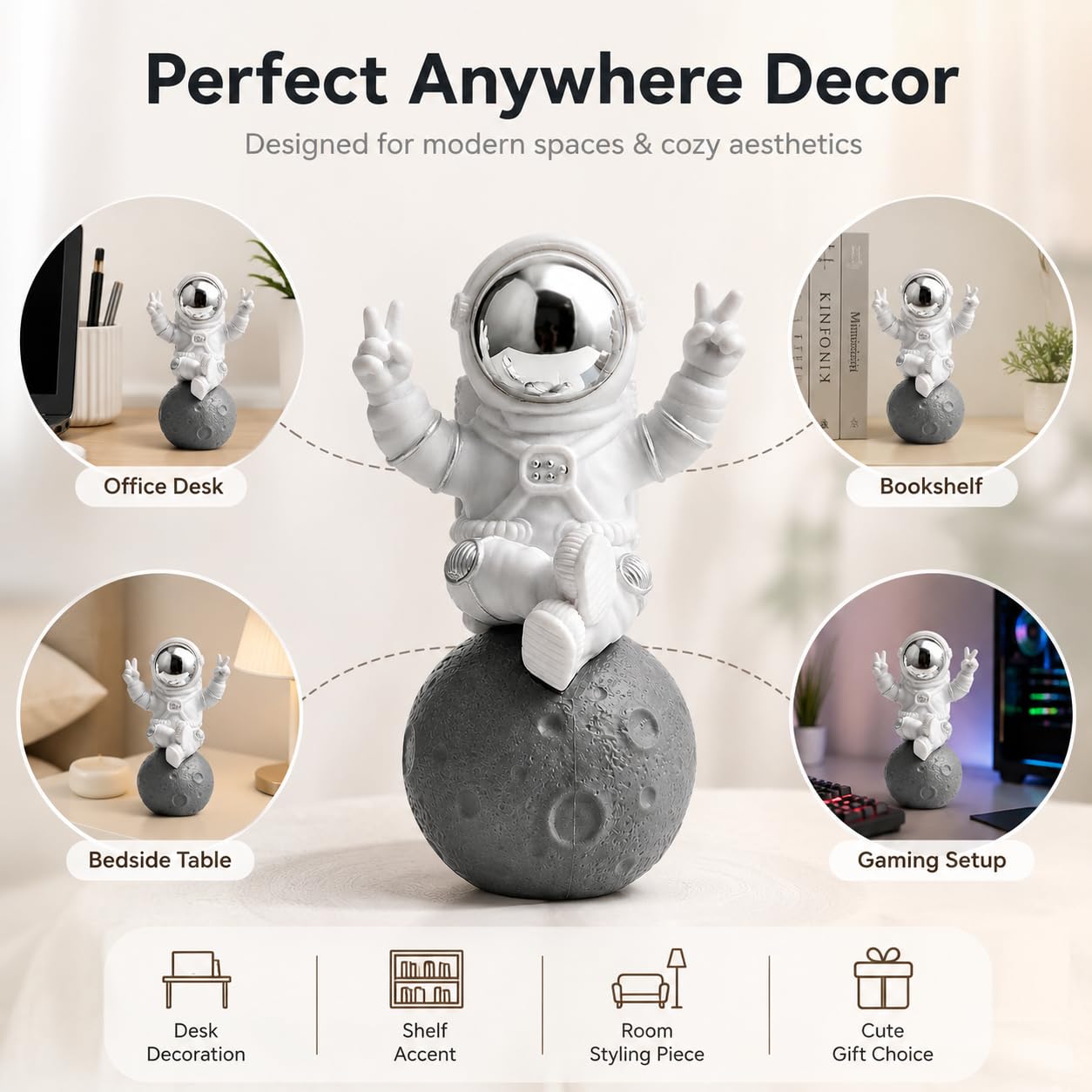 Street27® Cute Outer Space Astronaut Figurine Action Figure Toys Statue for Showpiece Home Living Room Decor Office Desktop Decoration Car Dashboard, Kids Birthday Party Gift, Resin