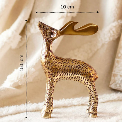 BEHOMA Antique Golden Metal Christmas Reindeer Figurine - 2 Pcs