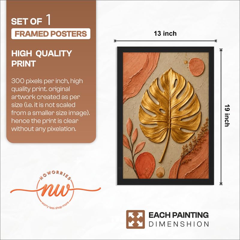 Floral Botanical Wall Painting with Frame | Premium Textured Flower & Leaf Artwork, Pastel Nature Wall Decor Framed for Living Room Bedroom Office and Home Decoration (Art-20,13x19inch)