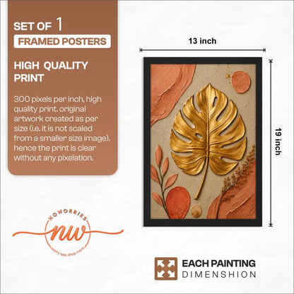Floral Botanical Wall Painting with Frame | Premium Textured Flower & Leaf Artwork, Pastel Nature Wall Decor Framed for Living Room Bedroom Office and Home Decoration (Art-20,13x19inch)