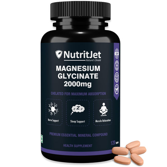 NutritJet Magnesium Glycinate Supplement 2000mg – 120 Veg Tablets | Magnesium Supplement For Sleep, Cramps, Recovery, Nerve & Muscle Function