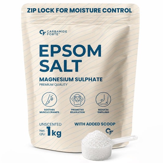 Carbamide Forte Epsom Salt for Foot & Bath 1kg | Magnesium Sulphate Crystals for Relaxing Bath, Foot Soak & Garden Use | Epsom salt for Pain Relief Foot & Muscle Relaxation