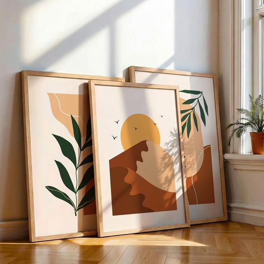 Boho Art Wall Paintings | Multicolor Framed Minimalist Wall Hangings for Living Room & Home Decor | Poster Art Prints Set of 3 (Art-15, 10x13inch)