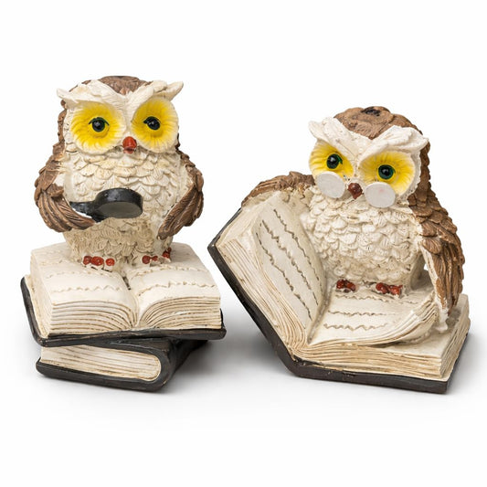 Sacred Wisdom Owl Reading Book Figurines Set of 2 - Polyresin Knowledge and Prosperity Symbol | Kids Study Focus and Academic Success | Office Desk Career Growth | Lucky Gift Home Decor