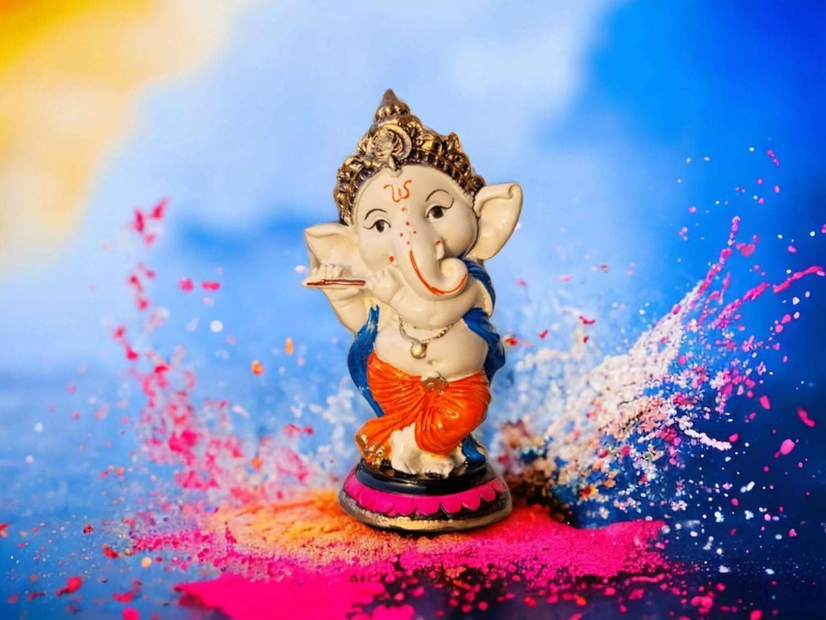 Handcrafted Resin Flute Ganesha Idol Showpiece for Home Decor Office Dashboard Temple Spiritual Gift Figurine 15 cm