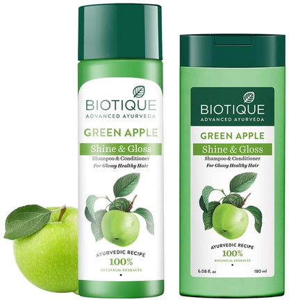 Biotique Bio Green Apple Fresh Daily Purifying Shampoo and Conditioner for Oily Scalp and Hair, 180m And Biotique Bio Green Apple Fresh Daily Purifying Shampoo And Conditioner, 190ml
