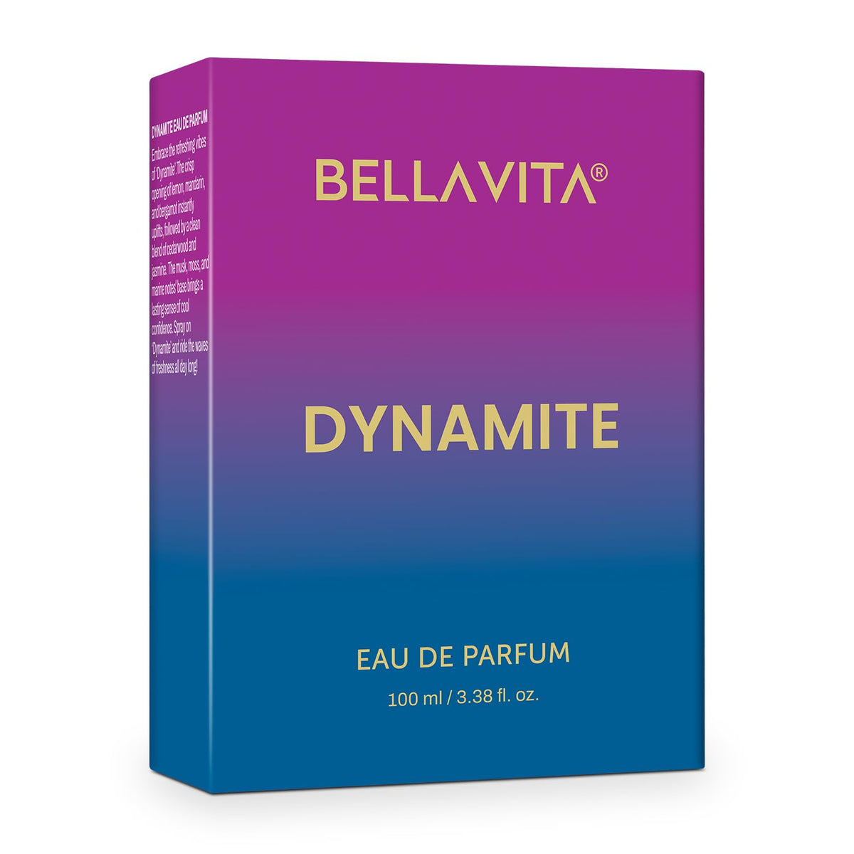 Bellavita Dynamite Eau de Parfum packaging with purple and blue gradient