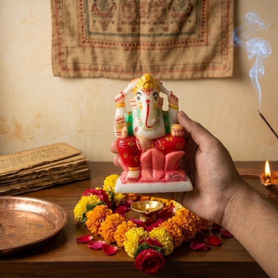 Handmade Marble Ganesha Statue, Stone sculpure, Stone Idol, Decor.