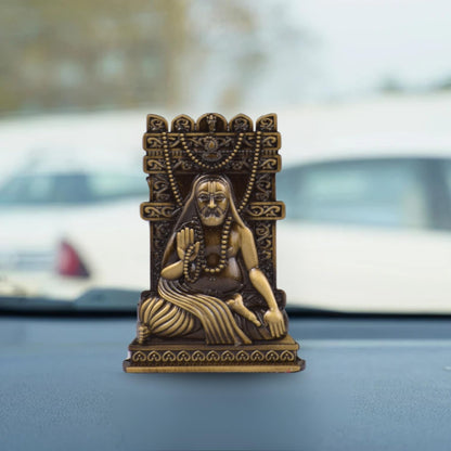 Shri Raghavendra Swami Idol for Car Dashboard | Sri Raghavendra Swamy Murti | Spiritual Blessings & Protection | Golden, Silver Black, Copper, Brass Finishes | Anti-Slip Base(S979-BRS)