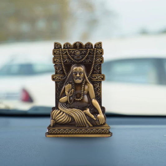 Shri Raghavendra Swami Idol for Car Dashboard | Sri Raghavendra Swamy Murti | Spiritual Blessings & Protection | Golden, Silver Black, Copper, Brass Finishes | Anti-Slip Base(S979-BRS)