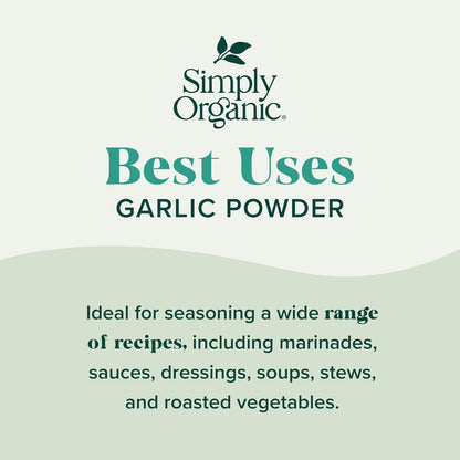 Simply Organic Garlic Powder, 3.64-Ounce Jar, Pure A-Grade Organic Garlic, Dried & Ground, Kosher, No ETO, Non GMO