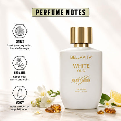 BELLAVITA White Oud Unisex Beast Mode 100ml | 40% Parfum Oil Concentration | 10hr Long Lasting | Perfume for Man | Perfume for Woman | 6 ft Projection | Premium Fragrance