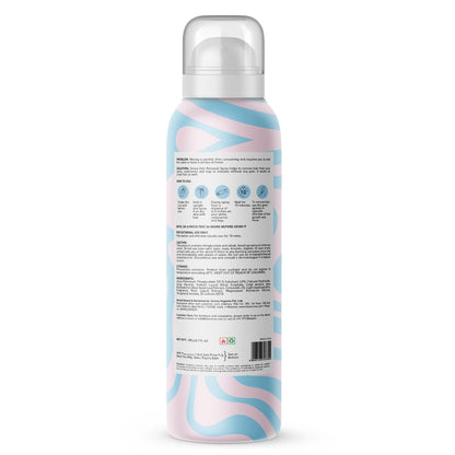 Spray can with pink and blue design on a white background