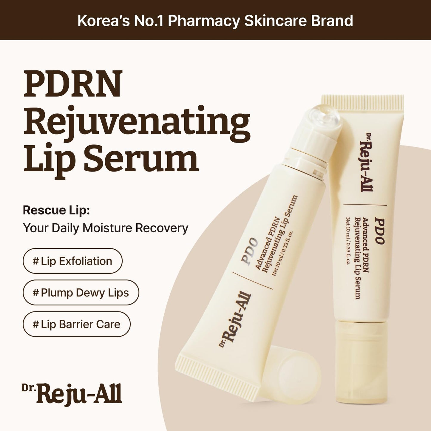 Dr.Reju-All Advanced PDRN Rejuvenating Lip Serum | Hydrating Lip Balm with Lipozip PDRN for Glowy, Dewy Lips | Gentle Exfoliating & Smoothing Lip Moisturizer (10ml)