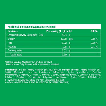 Nutritional information label for a supplement on a green background