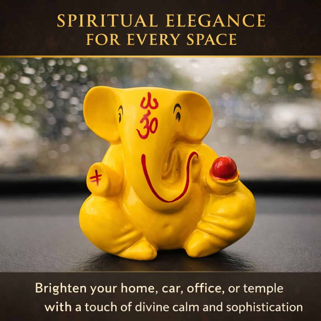 Resin Lord Ganesha Idol Car Dashboard 5x5cm (Yellow)