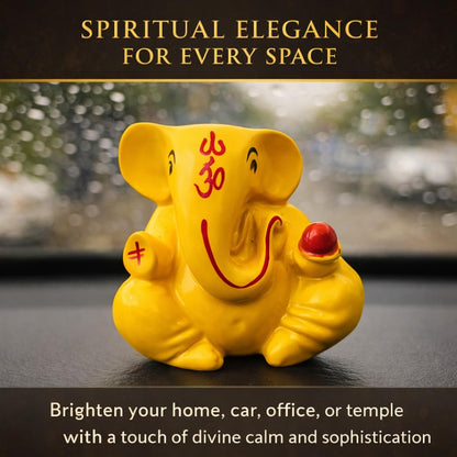 Resin Lord Ganesha Idol Car Dashboard 5x5cm (Yellow)