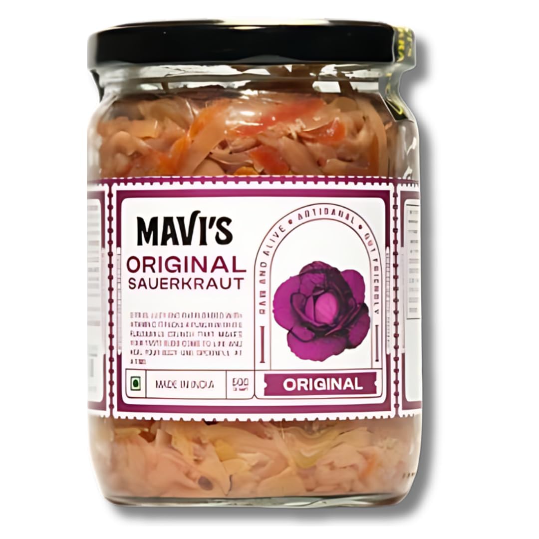 MAVI's Original Sauerkraut| Organic Cabbage & Ingredients| Gut friendly | 100% Natural & Vegan| No Preservatives | No Artificial Flavour or Colour | 500g (Pack of 1)