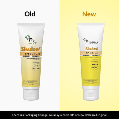 Fixderma Shadow Sunscreen SPF 50+ PA+++ Gel | Sunscreen SPF 50 for Oily, Acne Prone & Normal Skin | Broad Spectrum & UVA & UVB Protection | Lightweight | No White Cast | For Unisex - 75G