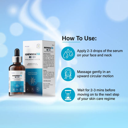RENEWDERM HA SERUM WITH HYALURONIC ACID INTENSE HYDRATION BOOSTING FACE-SERUM | Instant Plumpness | Soft Smooth and Supple Skin | Super Humectant, 30 ml