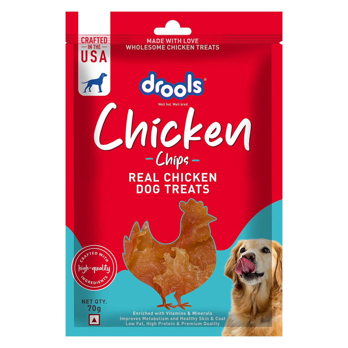 Drools Puppy & Adult Chips, Dog Treats 70g | Real Chicken Flavour | Rich in Protein | No Artificial Preservatives | Best for Training & Bonding
