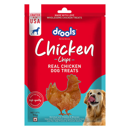 Drools Puppy & Adult Chips, Dog Treats 70g | Real Chicken Flavour | Rich in Protein | No Artificial Preservatives | Best for Training & Bonding