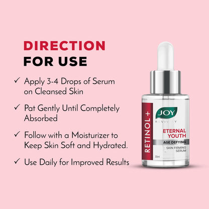 Joy Eternal Youth Retinol Face Serum for Anti Ageing | Skin Firming Serum with Powerful Ingredients to Fight Premature Skin Aging | Suitable For All Skin Types (30ml)