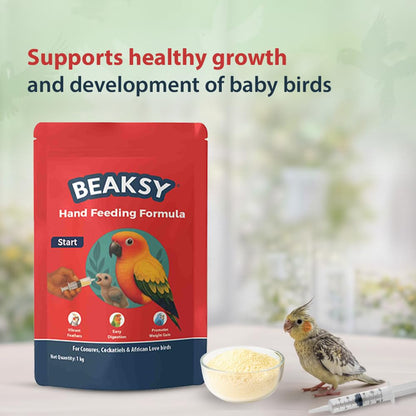BEAKSY Start Hand Feeding Formula for Baby Birds | for Conures, Cockatiels & Love Birds | Promotes Weight Gain, Vibrant Feathers & Easy Digestion (250gm)