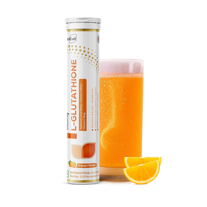 Nutricult L-Glutathione 550mg - 20 Effervescent Tablets Glutathione Effervescent Tablets for Glowing Skin with Hyaluronic Acid Vitamin C & Vitamin E | Skin Glow Supplement For Clear Skin | Orange