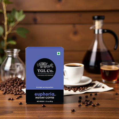 TGL Co. Euphoria Premium Instant Filter Coffee Sachet (25 Sachets) Crafted from Premium Arabica and Robusta Beans | Travel Pack