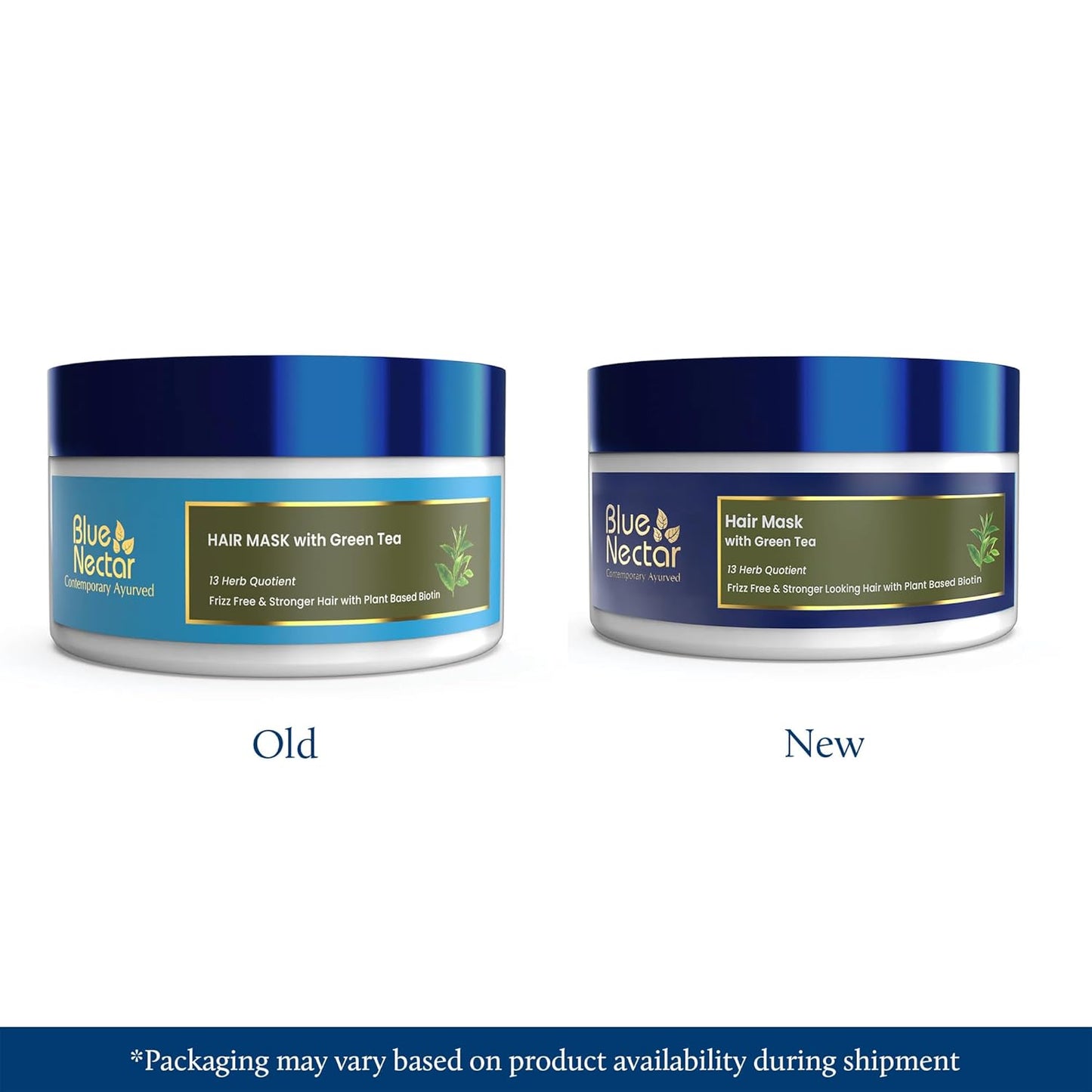 Blue Nectar Green Tea Hair Mask | Deep Conditioning Hair Mask for Frizzy & Damaged Hair | With Plant-Based Biotin for Curly & Dry Hair (13 Herbs, 200g)