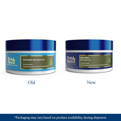 Blue Nectar Green Tea Hair Mask | Deep Conditioning Hair Mask for Frizzy & Damaged Hair | With Plant-Based Biotin for Curly & Dry Hair (13 Herbs, 200g)