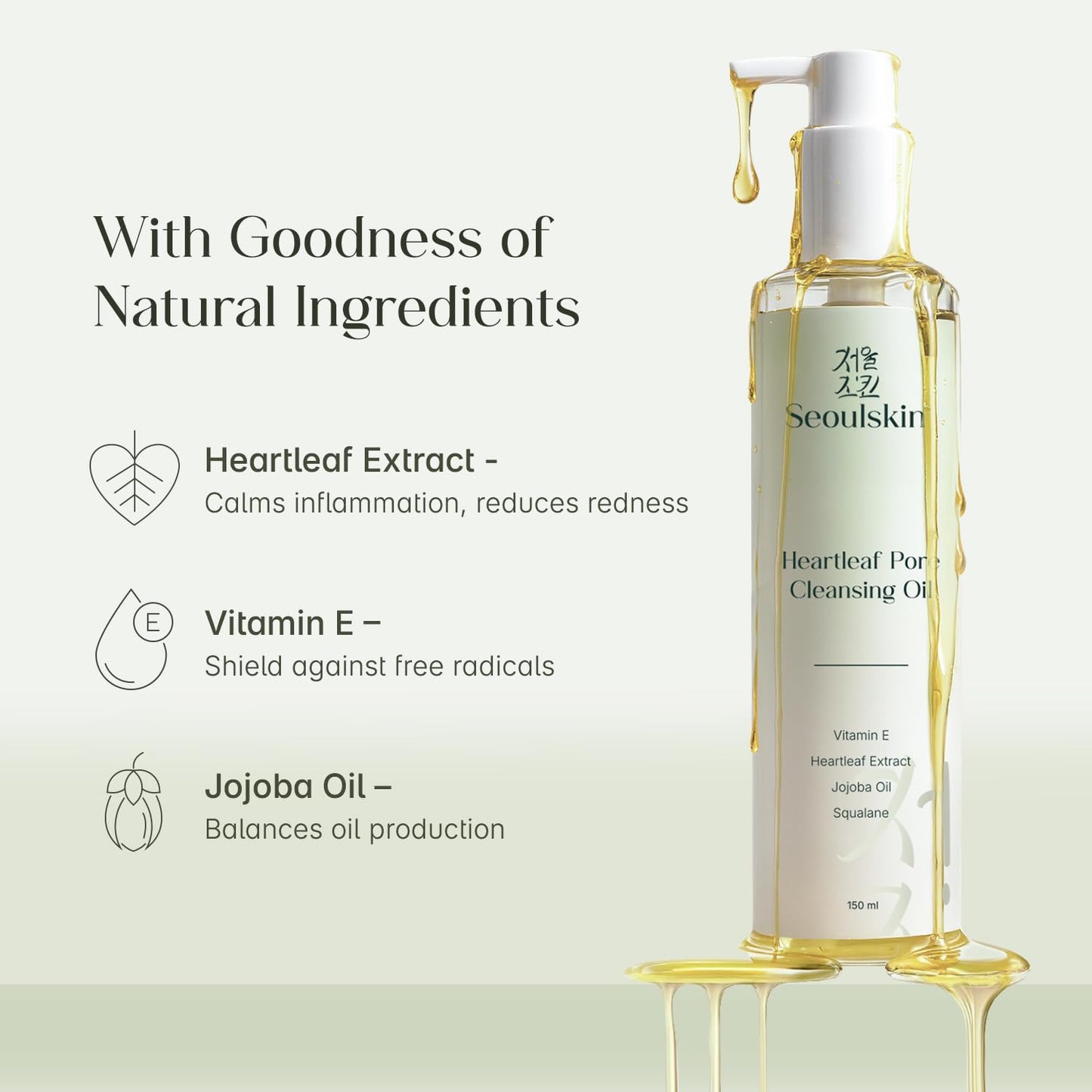 SeoulSkin Heartleaf Cleansing Oil | Oil Cleanser for Face & Makeup Remover | Removes Waterproof Makeup, SPF & Dirt | Gentle Face Wash for Oily & Sensitive Skin | Non-Stripping Formula | 150 ml