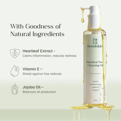 SeoulSkin Heartleaf Cleansing Oil | Oil Cleanser for Face & Makeup Remover | Removes Waterproof Makeup, SPF & Dirt | Gentle Face Wash for Oily & Sensitive Skin | Non-Stripping Formula | 150 ml