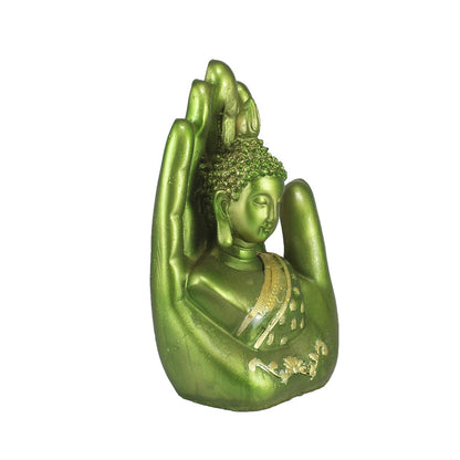 eCraftIndia 'Palm Buddha' Handcrafted (Polyresin, 10 cm x 16 cm, Green and Golden, MSGB527_GR)