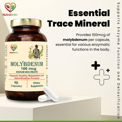 Nutraliebe Molybdenum - Sodium Molybdate 100mcg, Supports Enzyme Function and Detoxification, 90 Capsules
