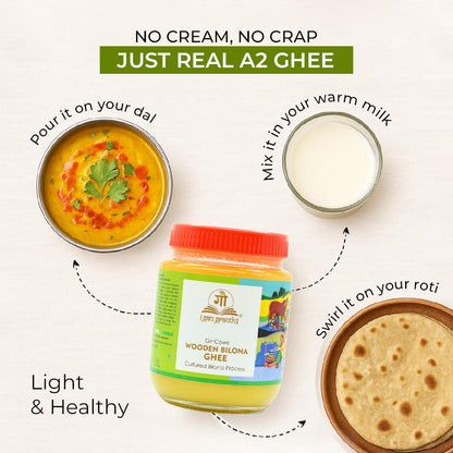 cow ved GauGranth A2 Gir Cow Ghee – 500ml (Pack of 1) | Traditional Wooden Bilona Desi Ghee | Hand-Churned from Grassfed A2 Gir Cow Milk | 100% Pure, Natural & Healthy | Vedic Method | Glass Jar Packaging