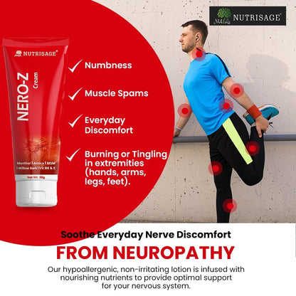 Nero-Z Neuropathy Nerve Relief Cream - Fast Acting Max Relief for Feet, Hands,Legs,Toes,Back-Ultra Strength Menthol,Arnica, Aloe Vera,MSM,Soothing Natural Nerve Comfort, Paraben-Free 50 g