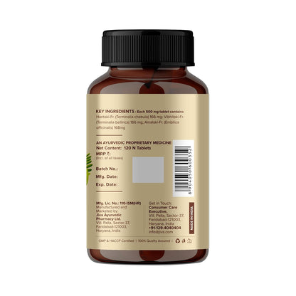 Jiva Triphala Tablet | 100% Ayurvedic Formulation Improves Digestion, Promotes Gut Health & Relives Constipation | Balances 3-Doshas | Excellent For Eye & Hair Issues - 120 Tablets