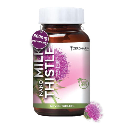 ZEROHARM Nano Milk Thistle - 800 mg with 80% Silymarin Extract (30:1) for Liver Detox, Cleanse, Antioxidant Support & Metabolism - High Absorption Supplement for Men & Women - 60 Veg Tablets