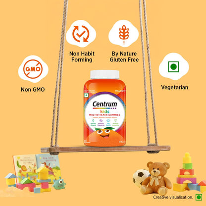 Centrum Kids- Multivitamin Gummies for Kids | Non-Habit Forming | With Zinc, Vitamin B, C, D for Overall Growth, Healthy Digestion, Eye Health, Immunity | Tasty Orange Flavour | Veg - 50 gummies