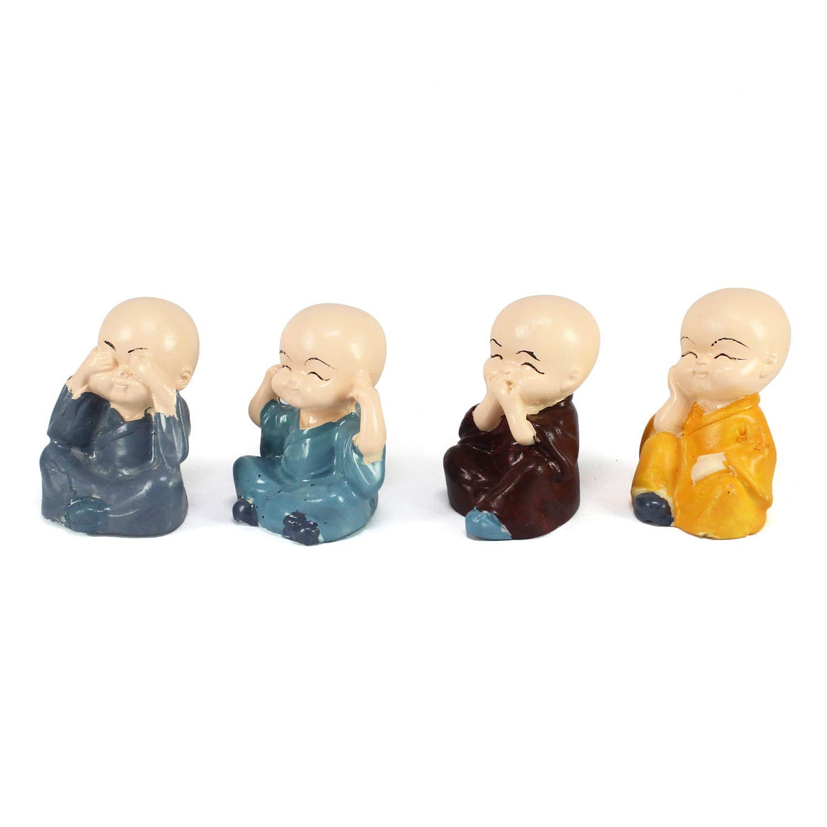 eCraftIndia Resin Set of 4 Little Monk Buddha Statue Think No Evil Speak No Evil Hear No Evil See No Evil Showpiece for Home Decor Living Room Office| Diwali Housewarming Buddha Purnima Birthday Gifts