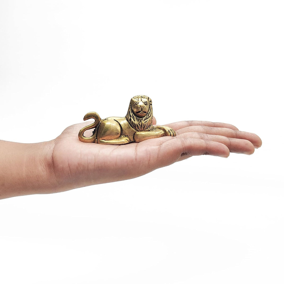 Brass Animal Lion Sculpture Statue Handcrafted Decorative Showpiece Idol for Home, Office Dcor (Size : 6.3cm Length | Weight : 150gm Approxe)