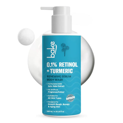 BAKE 0.1% Retinol & Turmeric Renewing Serum Body Wash for Anti Aging | Boosts Collagen Production, Increases Skin Elasticity & Reduce Fine Lines & Wrinkles | For Women & Men | 300ml