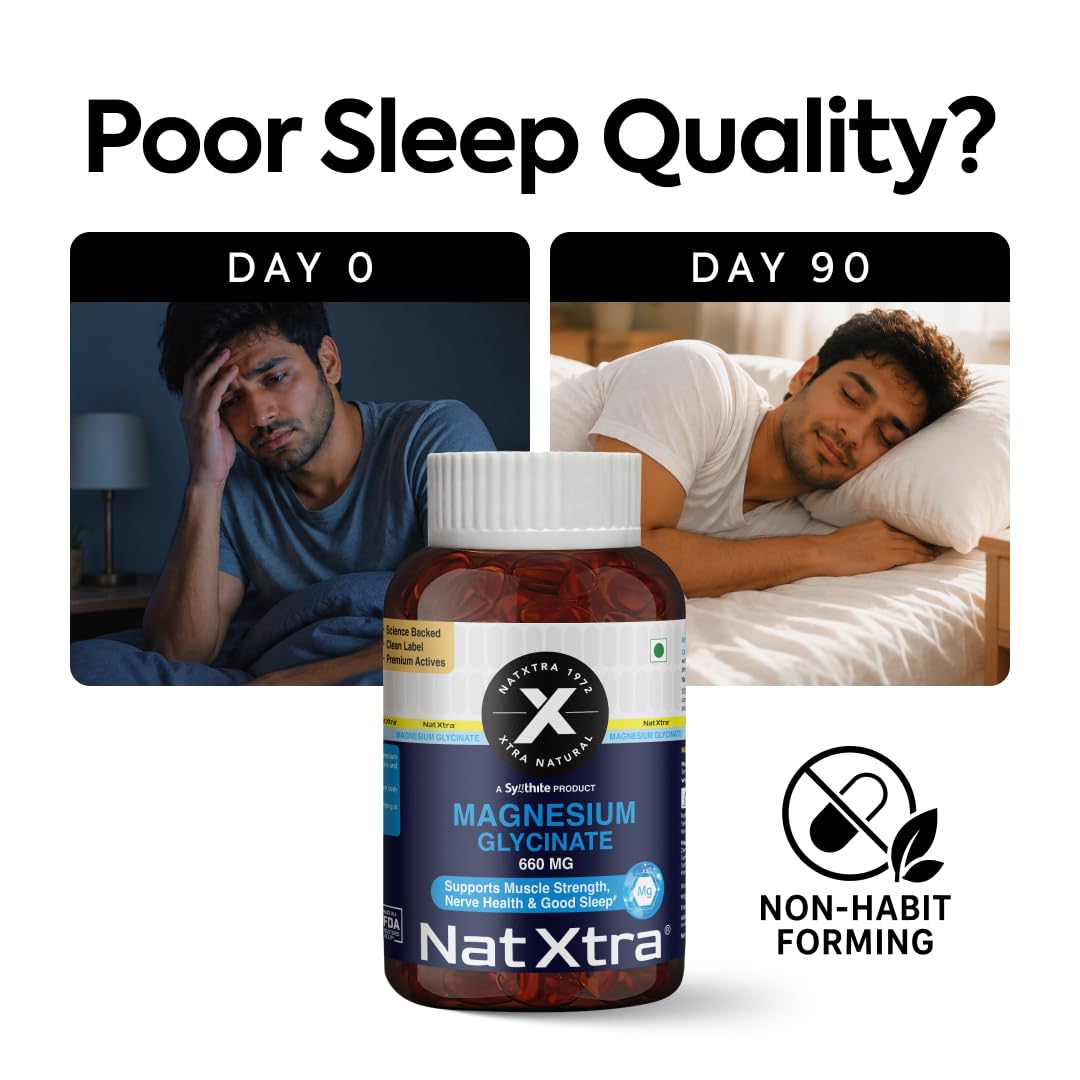 NatXtra Magnesium Glycinate Supplement | Supports Sleep Quality, Relaxation & Muscle Ease | 30 Veg Capsules