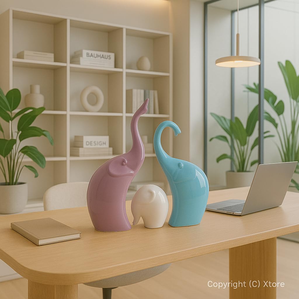 Beautiful Ceramic Elephant Family for Home Decor (Pack of 1,Multi-Coloured)
