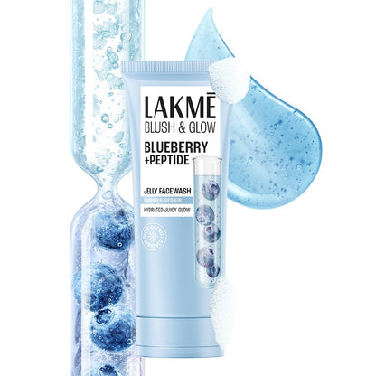 LAKME Blush & Glow, Blueberry + Peptide Gentle Jelly Facewash, 100g, for Hydrated Juicy Glow, with Blueberry Extract & Blue Peptide, Clinically Proven to Repair Skin Barrier, for Dry & Dehydrated Skin