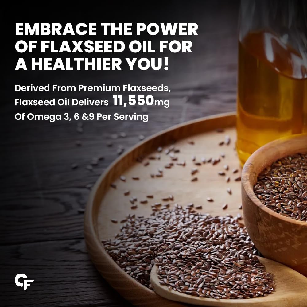Carbamide Forte Cold Pressed Flaxseed Oil 500ml with 11500mg Omega 3 6 9 per Serving for Eating, Skin & Hair Growth - Vegetarian Oil