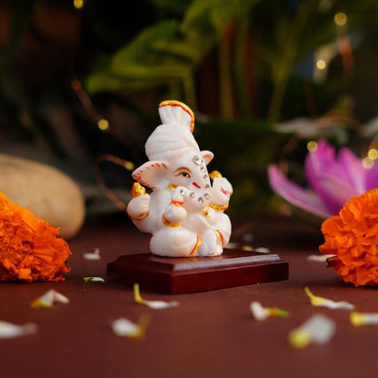 Pagri Ganesh Ji Murti Idol Decorative Showpiece for Home Decor | Ganesh Idol for Car Dashboard, Home Temple, Office Desk, Pooja Room | God Idols for Puja & Festival Statue Gifting 3.2"